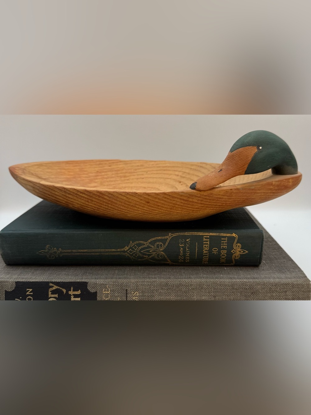 Vintage Goose Duck Decoy Bowl Wood Carved Folk Art Tray
